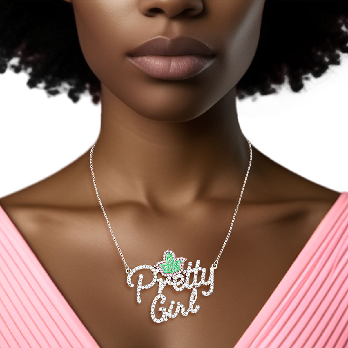 AKA Pretty Girl Clear Pendant Necklace Women - Premium AKA Sorority Paraphernalia from Pinktown - Just $15! Shop now at chiquestyles