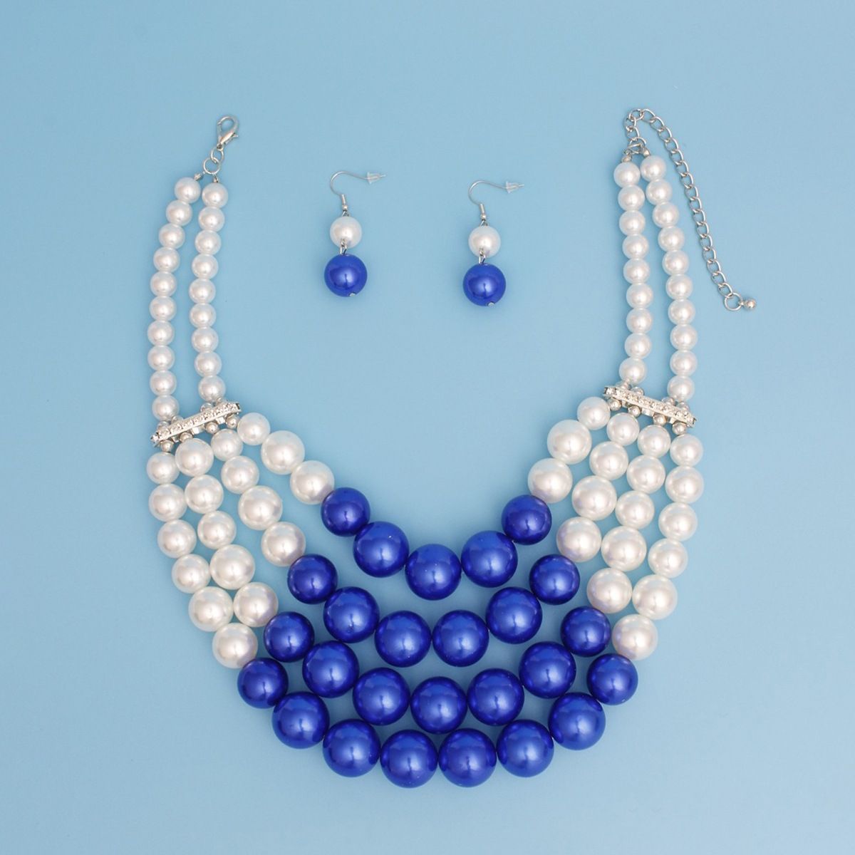 ZPB Chunky Blue White Pearl Bib Necklace Set