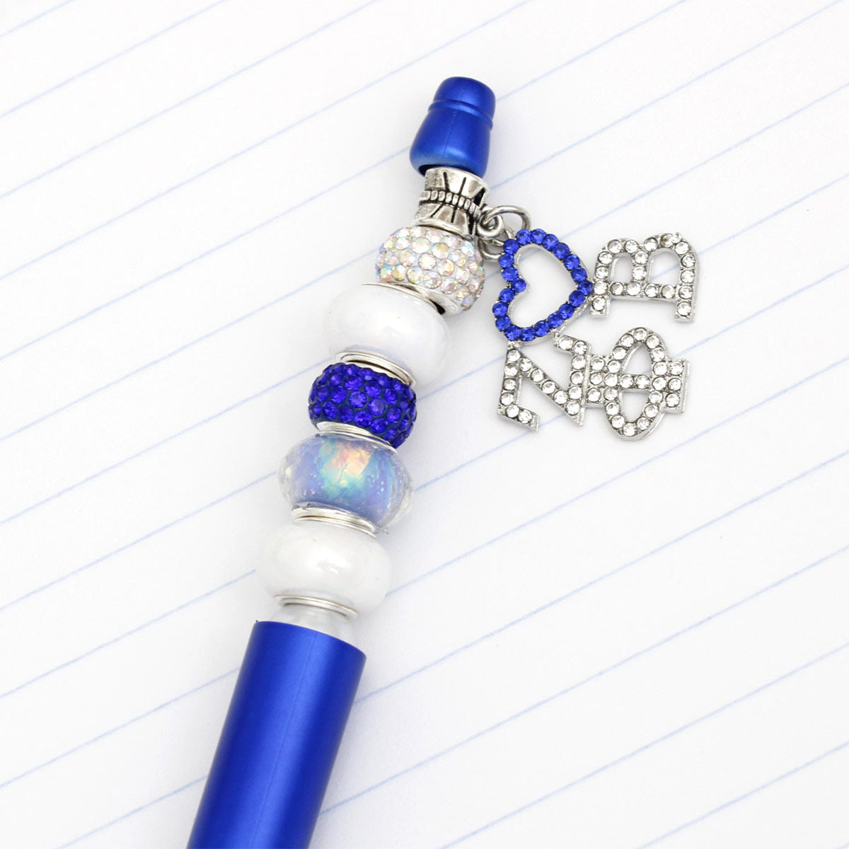 ZPB Sorority Bling Bead and Charm Blue Pen - Premium Zeta Phi Beta Paraphernalia from Pinktown - Just $13! Shop now at chiquestyles