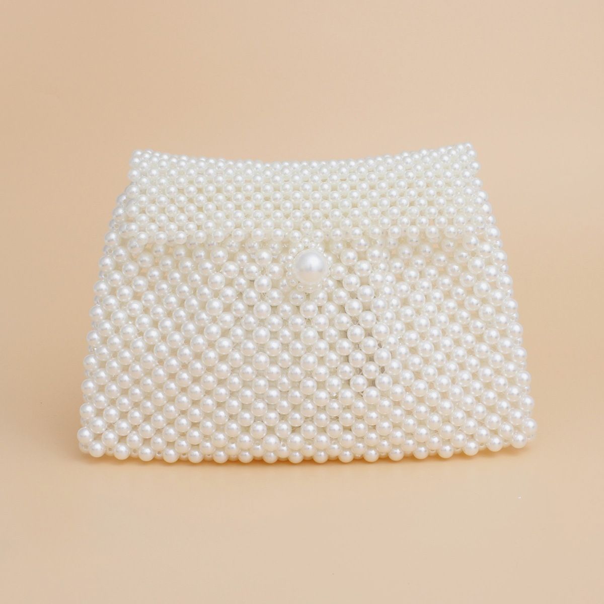 Evening Clutch Cream Pearl Woven Handmade Flap Bag