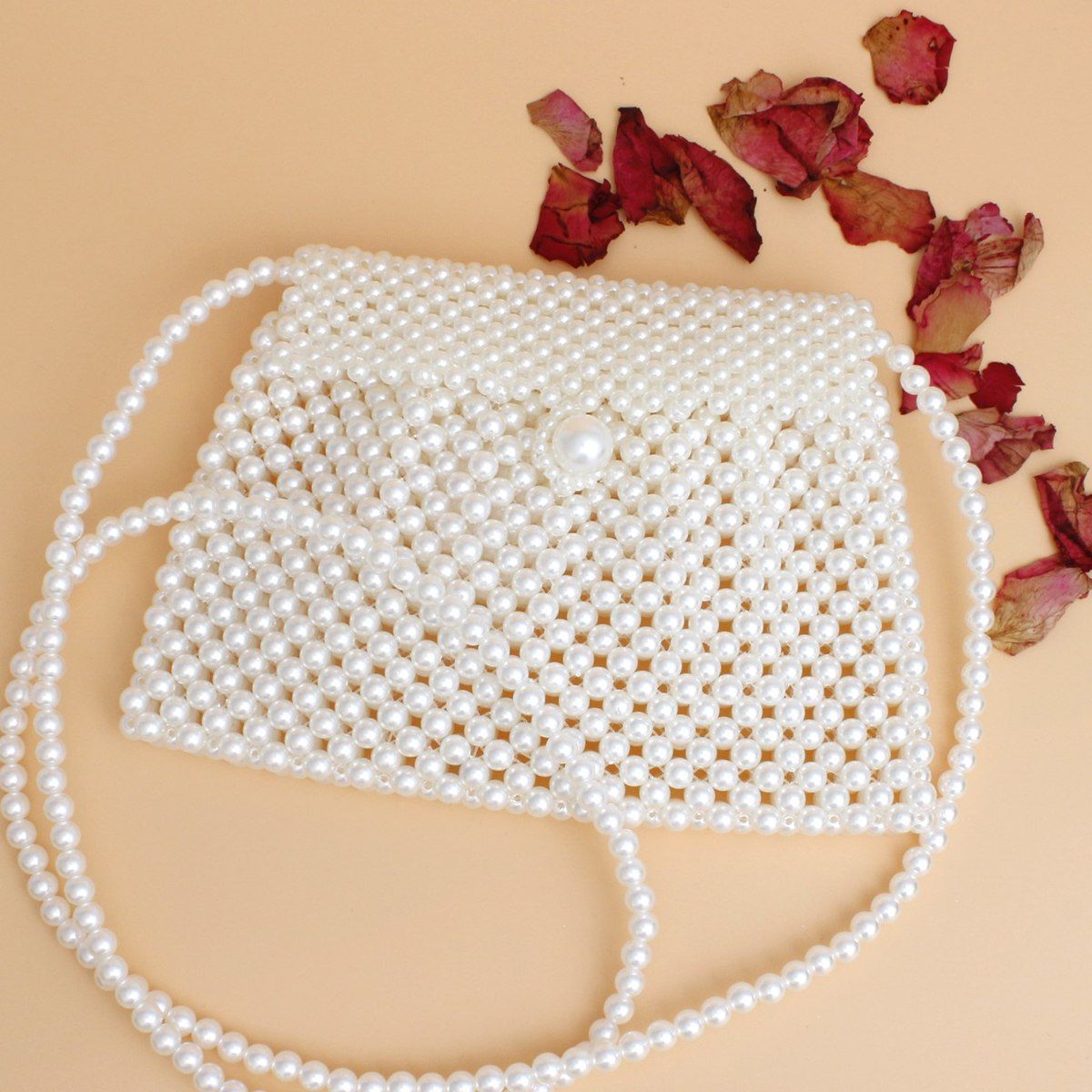 Evening Clutch Cream Pearl Woven Handmade Flap Bag