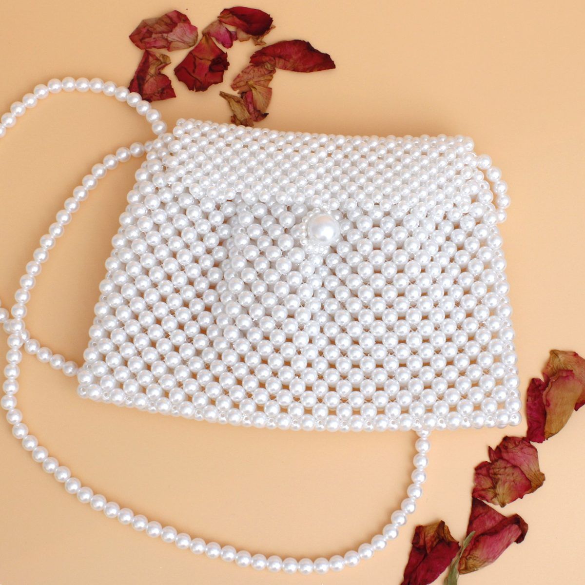 Evening Clutch White Pearl Woven Handmade Flap Bag