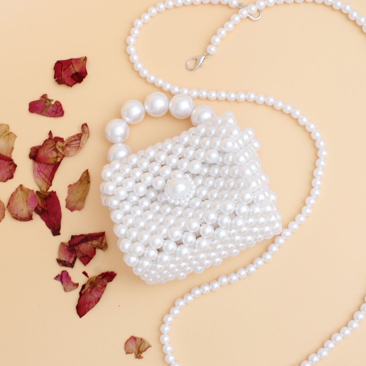 Micro Top Handle White Pearl Woven Handmade Bag