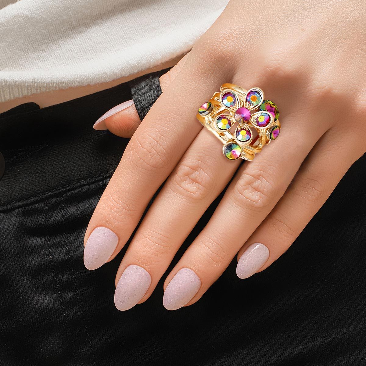 Cocktail Ring Multicolor Flower Gold Branch Women - Premium Wholesale Jewelry from Pinktown - Just $11! Shop now at chiquestyles