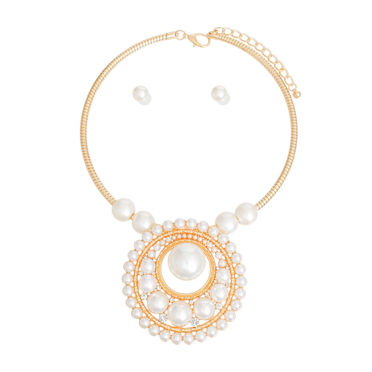 Pendant Necklace Gold Pearl Circular Set for Women - Premium Wholesale Jewelry from Pinktown - Just $22! Shop now at chiquestyles