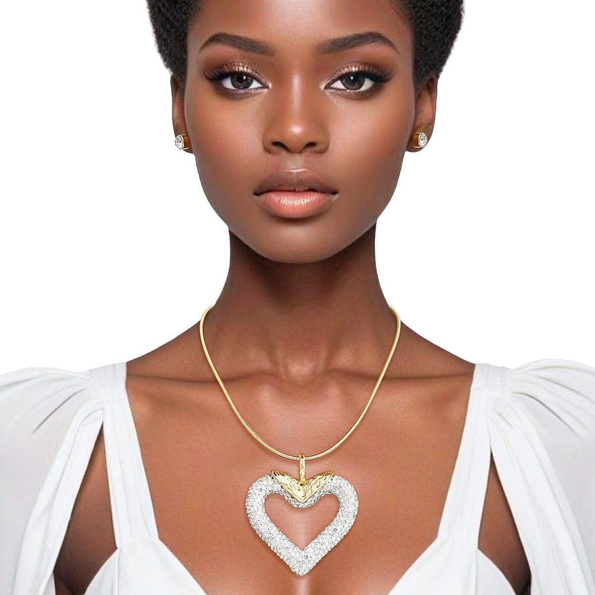 Necklace White Heart Snake Chain Set for Women - Premium Wholesale Jewelry from Pinktown - Just $19! Shop now at chiquestyles