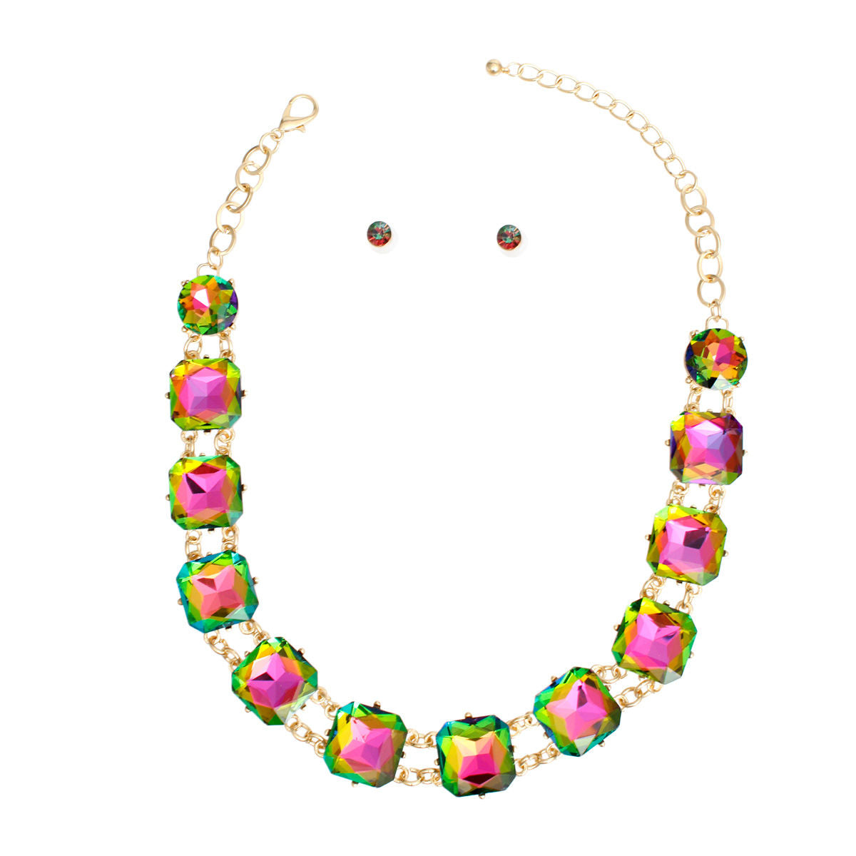 Necklace Pink Green Crystal Link Set for Women - Premium Wholesale Jewelry from Pinktown - Just $23! Shop now at chiquestyles