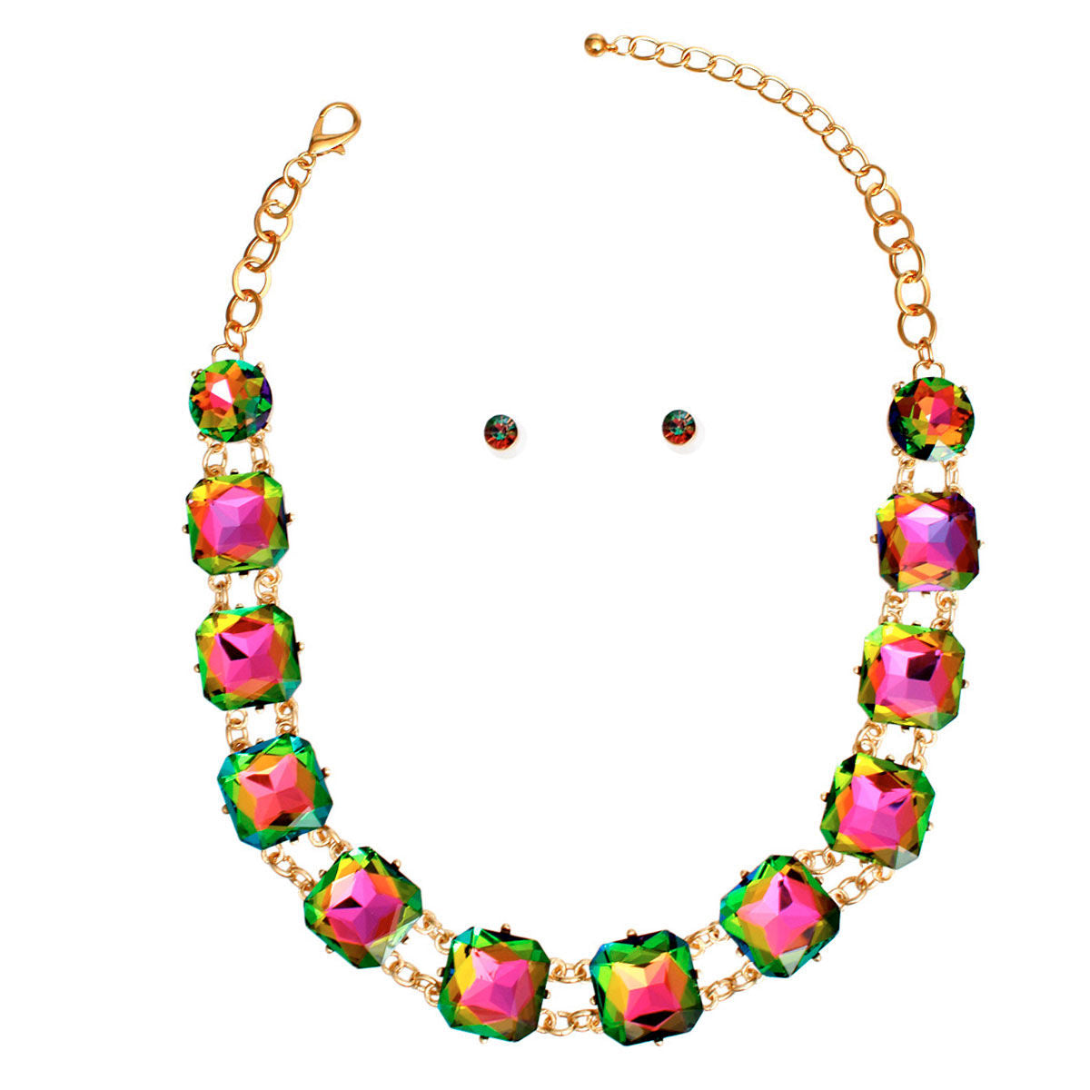 Necklace Pink Green Crystal Link Set for Women - Premium Wholesale Jewelry from Pinktown - Just $23! Shop now at chiquestyles