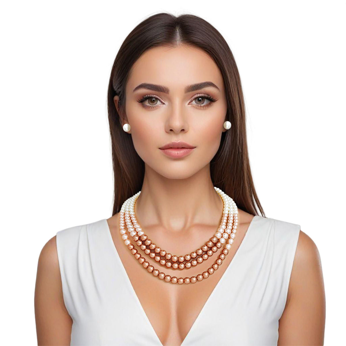 Necklace Brown Cream Glass Pearl 3 Strand Set - Premium Wholesale Jewelry from Pinktown - Just $11! Shop now at chiquestyles