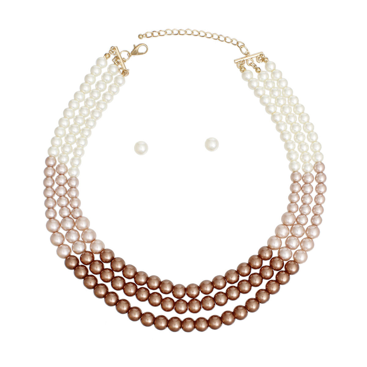 Necklace Brown Cream Glass Pearl 3 Strand Set - Premium Wholesale Jewelry from Pinktown - Just $11! Shop now at chiquestyles