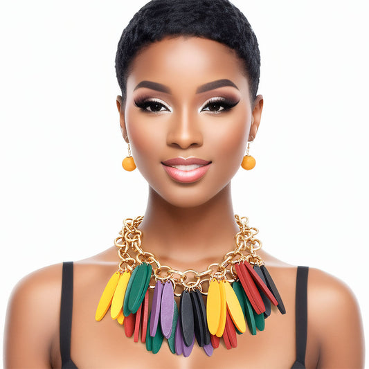 Choker Tribal Multicolor Wood Fringe Layered Set - Premium Wholesale Jewelry from Pinktown - Just $29! Shop now at chiquestyles