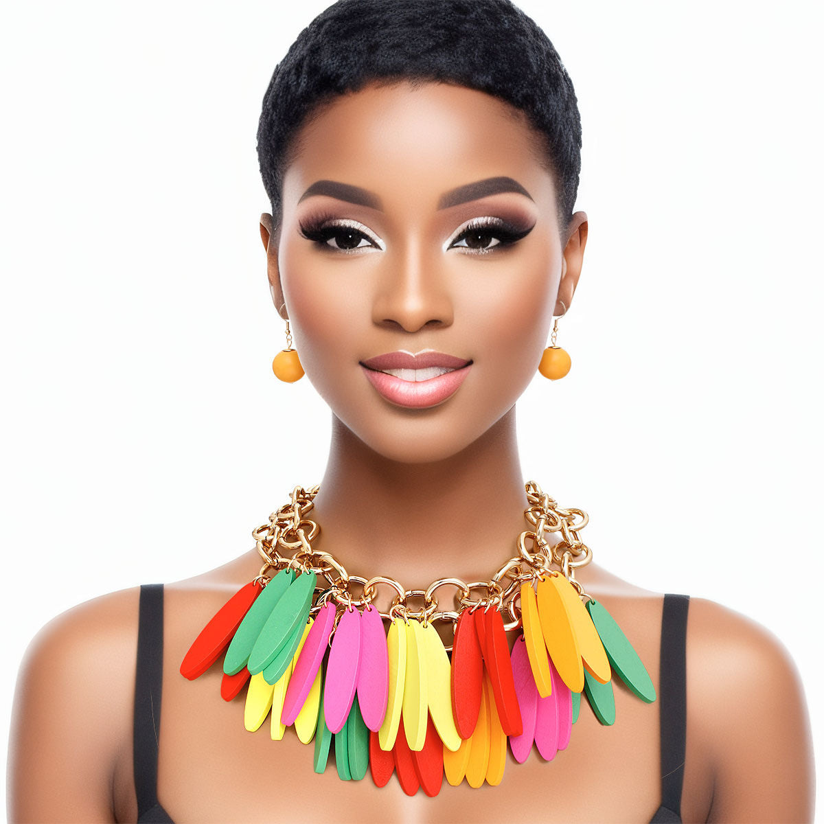 Choker Tribal Rainbow Wood Fringe Layered Set - Premium Wholesale Jewelry from Pinktown - Just $29! Shop now at chiquestyles