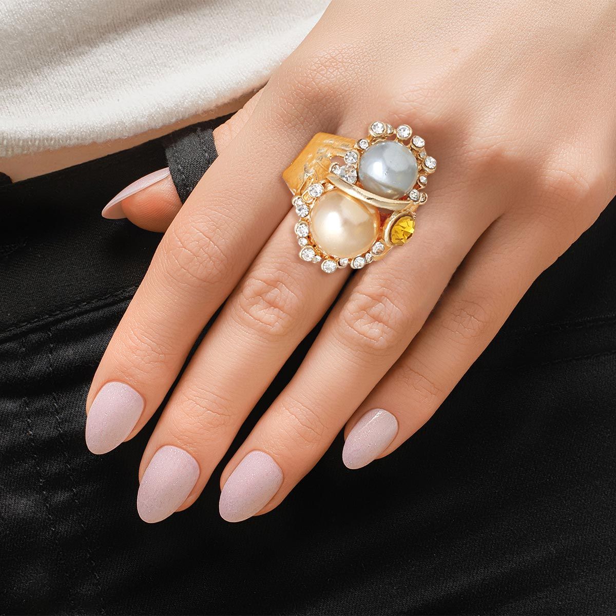 Cocktail Ring Gold Double Colored Pearl for Women - Premium Wholesale Jewelry from Pinktown - Just $12! Shop now at chiquestyles