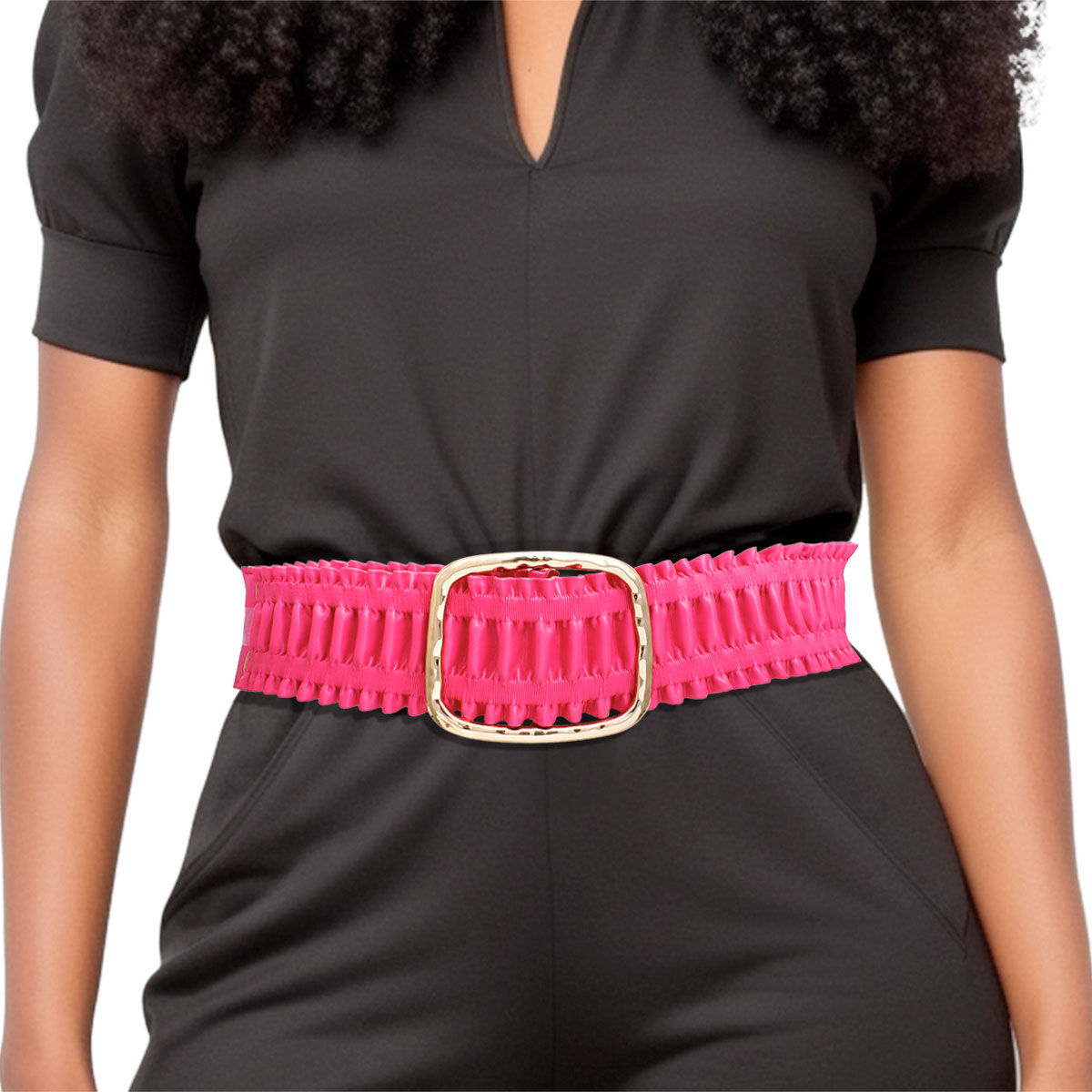 Belt Fuchsia Ruffled Wide Stretch for Women - Premium Wholesale Fashion Accessories from Pinktown - Just $16! Shop now at chiquestyles