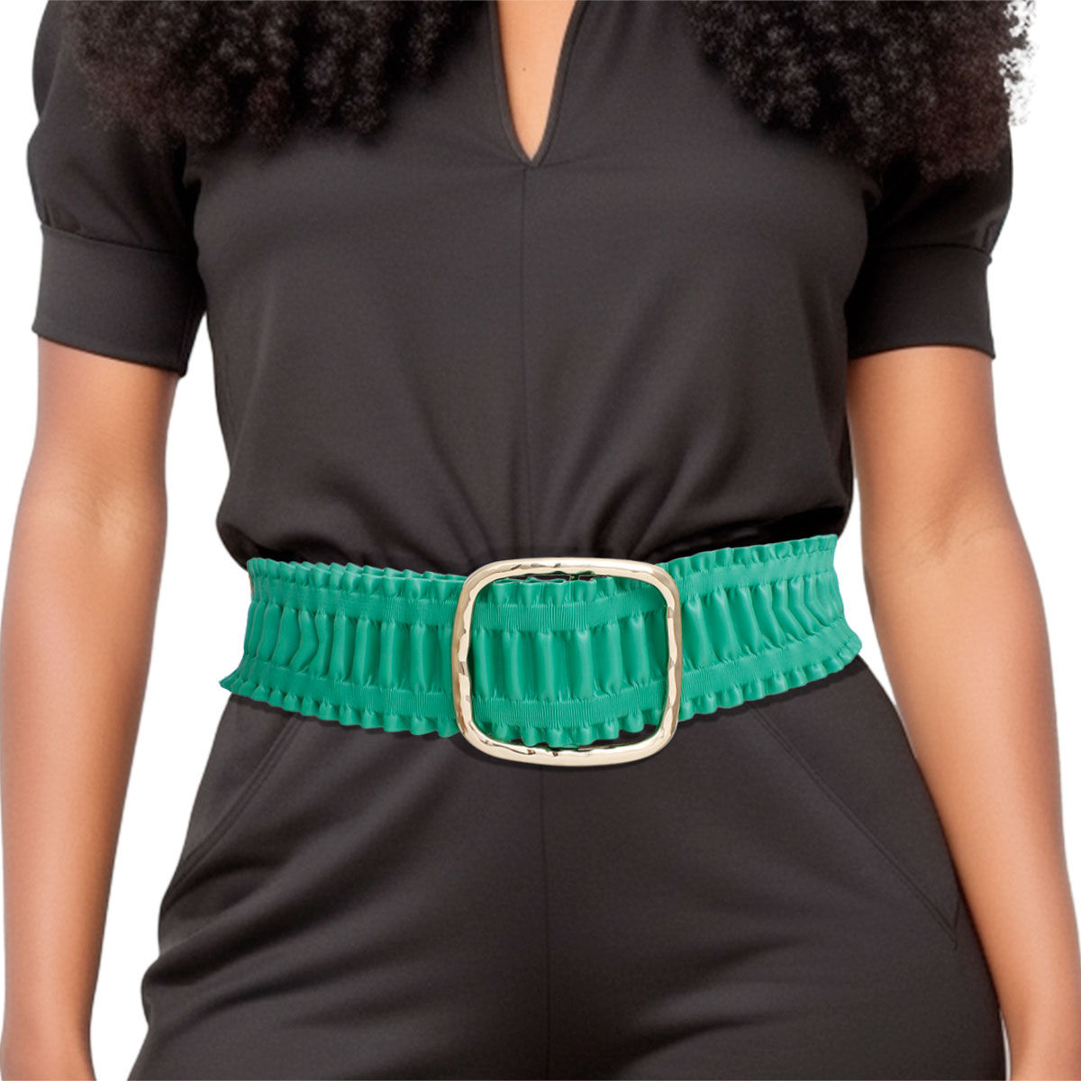 Belt Green Ruffled Wide Stretch for Women - Premium Wholesale Fashion Accessories from Pinktown - Just $16! Shop now at chiquestyles