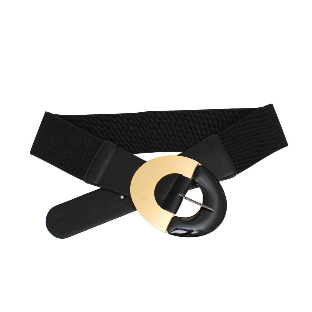 Belt Black Wide Marbled Round Buckle Stretch Women - Premium Wholesale Fashion Accessories from Pinktown - Just $17! Shop now at chiquestyles