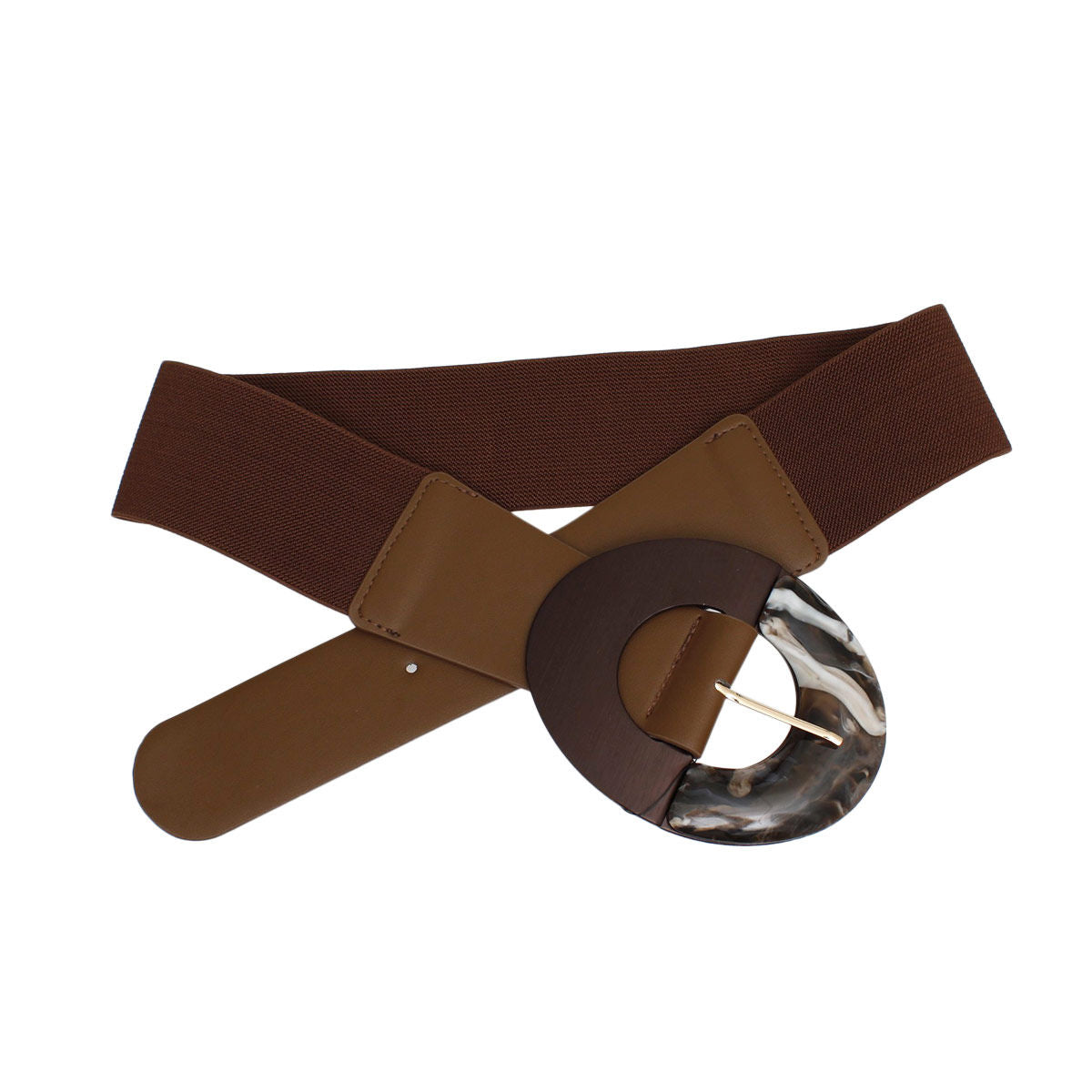 Belt Brown Wide Marbled Round Buckle Stretch Women - Premium Wholesale Fashion Accessories from Pinktown - Just $17! Shop now at chiquestyles