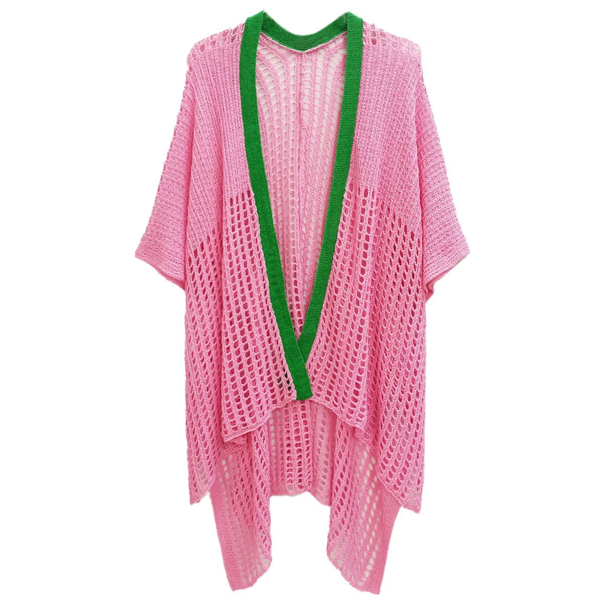 Ruana Kimono Pink and Green Crochet for Women - Premium Wholesale Fashion Accessories from Pinktown - Just $52! Shop now at chiquestyles