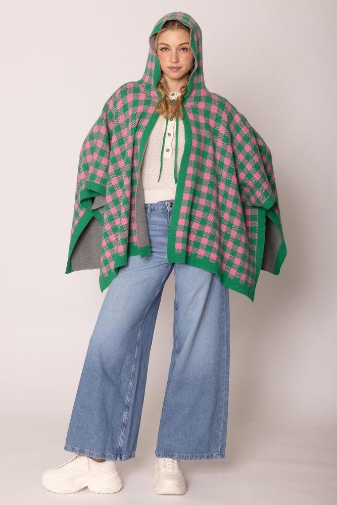 AKA Sorority Checkered Knit Pink and Green Cape