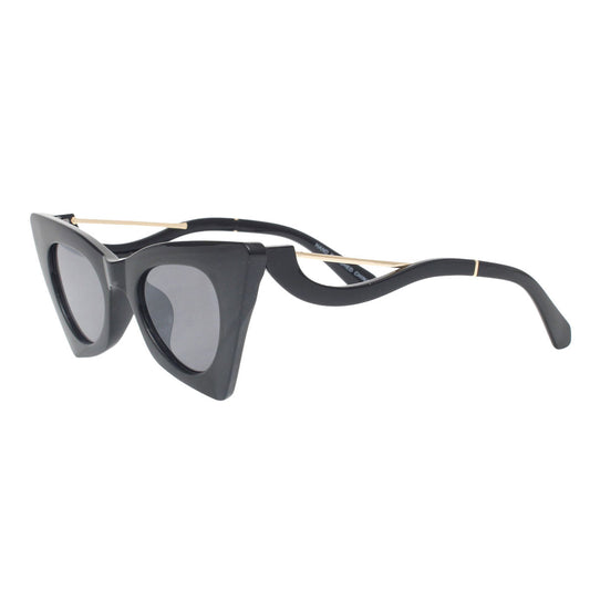 Sunglasses Black Retro Cat Eye Gold Bar Eyewear