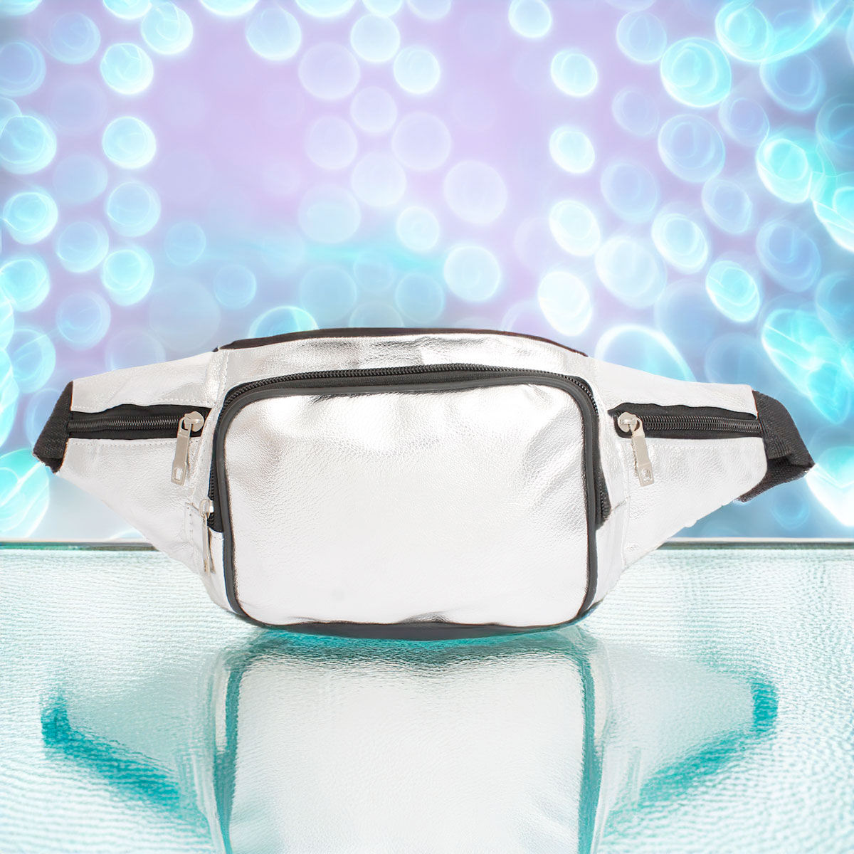 Fanny Pack 80's Silver 5 Pocket Waist Bag Women - Premium Wholesale Fashion Accessories from Pinktown - Just $14! Shop now at chiquestyles