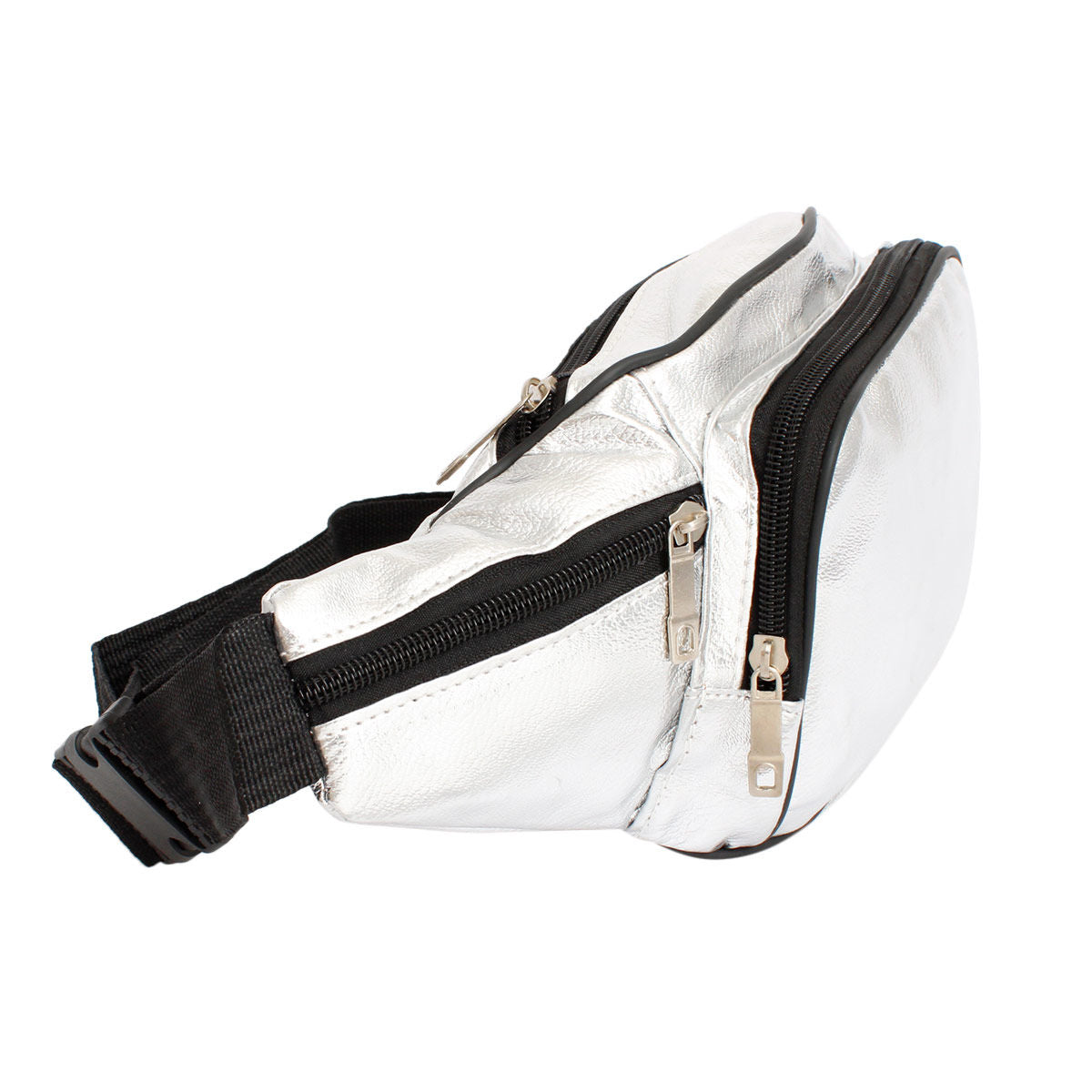 Fanny Pack 80's Silver 5 Pocket Waist Bag Women - Premium Wholesale Fashion Accessories from Pinktown - Just $14! Shop now at chiquestyles