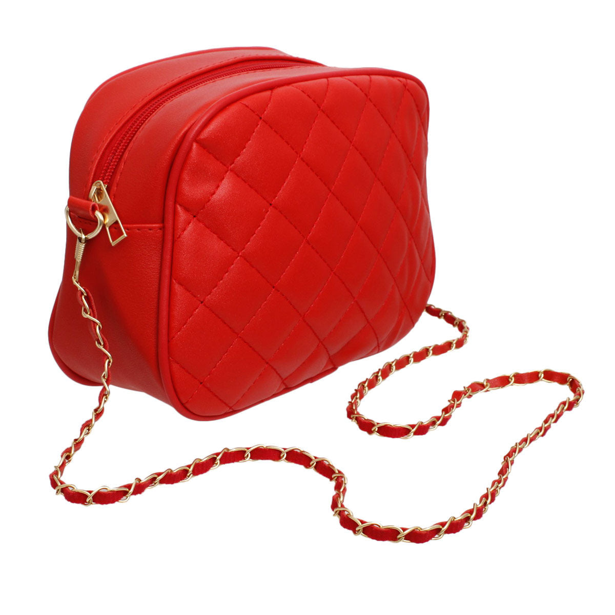 Crossbody Small Red Quilted Chain Strap Bag Women - Premium Wholesale Fashion Accessories from Pinktown - Just $19! Shop now at chiquestyles