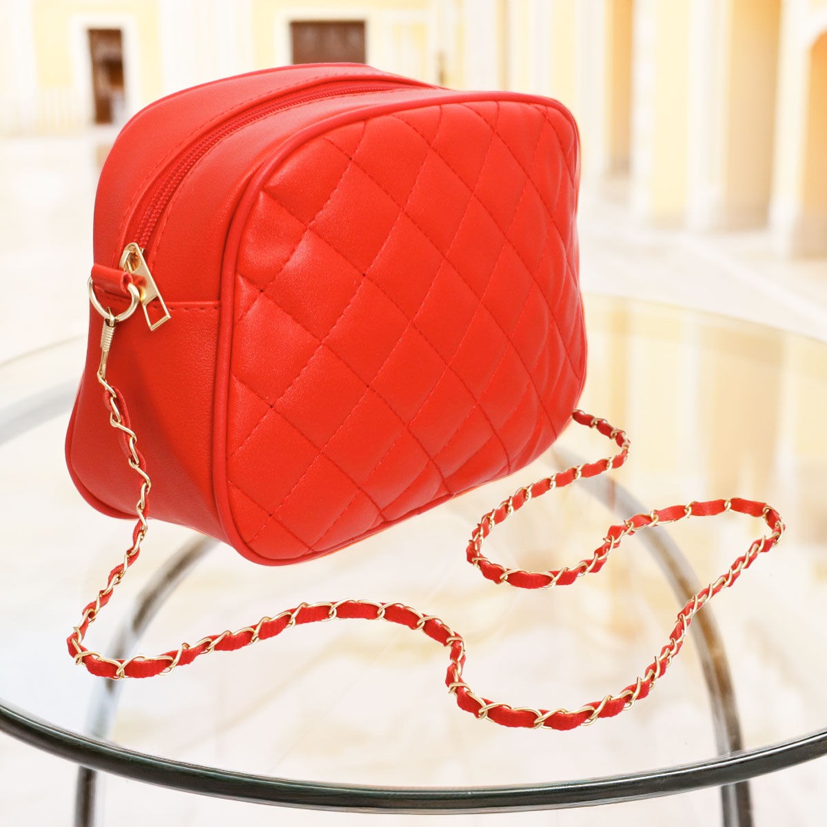 Crossbody Small Red Quilted Chain Strap Bag Women - Premium Wholesale Fashion Accessories from Pinktown - Just $19! Shop now at chiquestyles