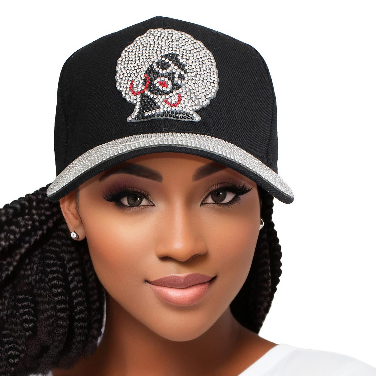 Hat Black Afro Rhinestone Baseball Cap for Women - Premium Wholesale Fashion Accessories from Pinktown - Just $15! Shop now at chiquestyles