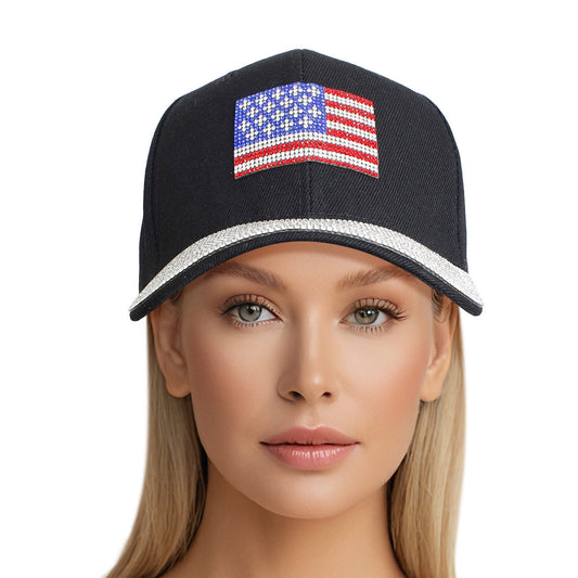 Hat Black Canvas American Flag Baseball Cap Women