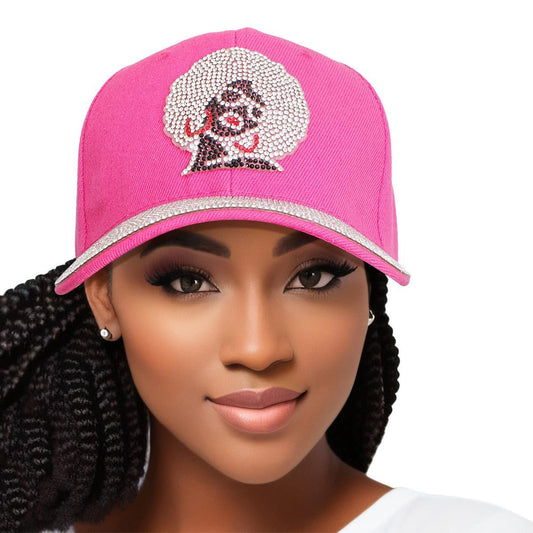 Hat Fuchsia Afro Rhinestone Baseball Cap for Women - Premium Wholesale Fashion Accessories from Pinktown - Just $15! Shop now at chiquestyles