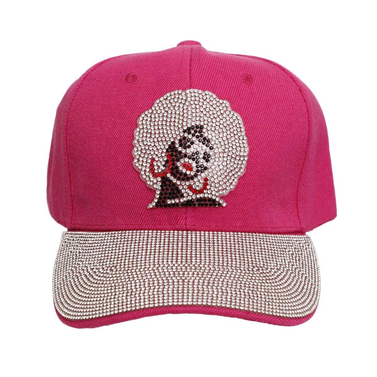 Hat Fuchsia Afro Rhinestone Baseball Cap for Women - Premium Wholesale Fashion Accessories from Pinktown - Just $15! Shop now at chiquestyles