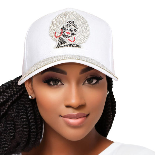 Hat White Afro Rhinestone Baseball Cap for Women - Premium Wholesale Fashion Accessories from Pinktown - Just $15! Shop now at chiquestyles