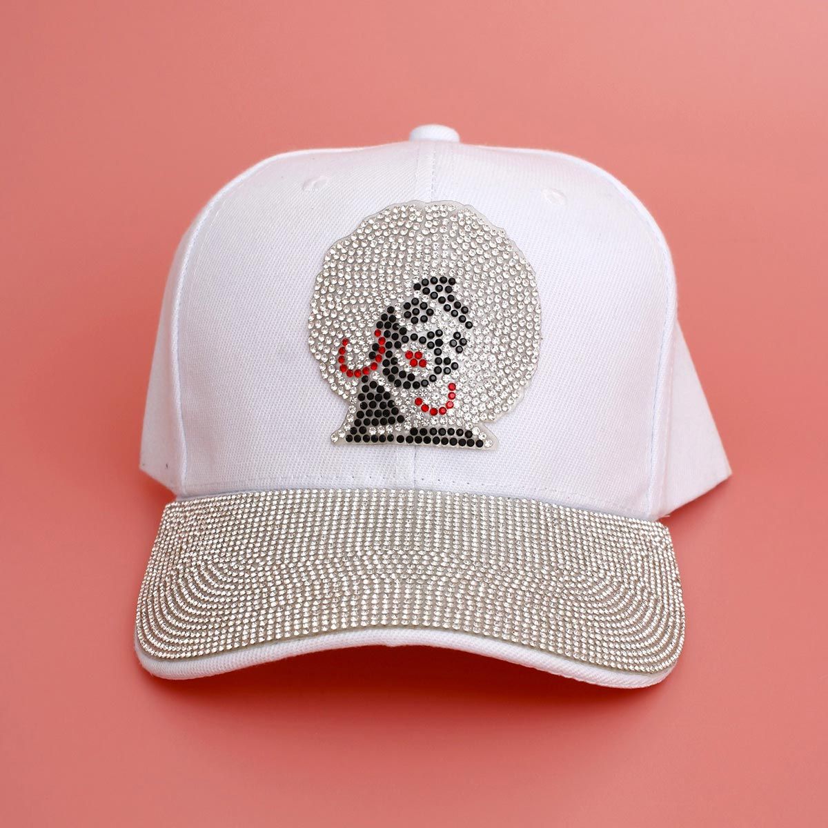 Hat White Afro Rhinestone Baseball Cap for Women - Premium Wholesale Fashion Accessories from Pinktown - Just $15! Shop now at chiquestyles