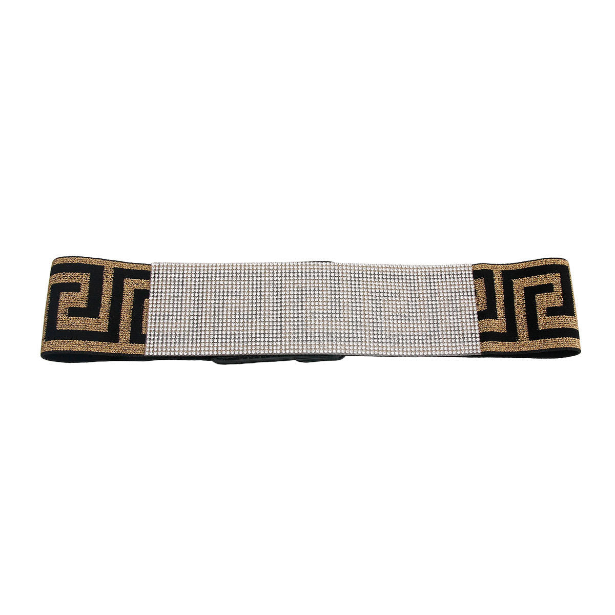 Wide Belt Black Gold Greek Key Stretch Women