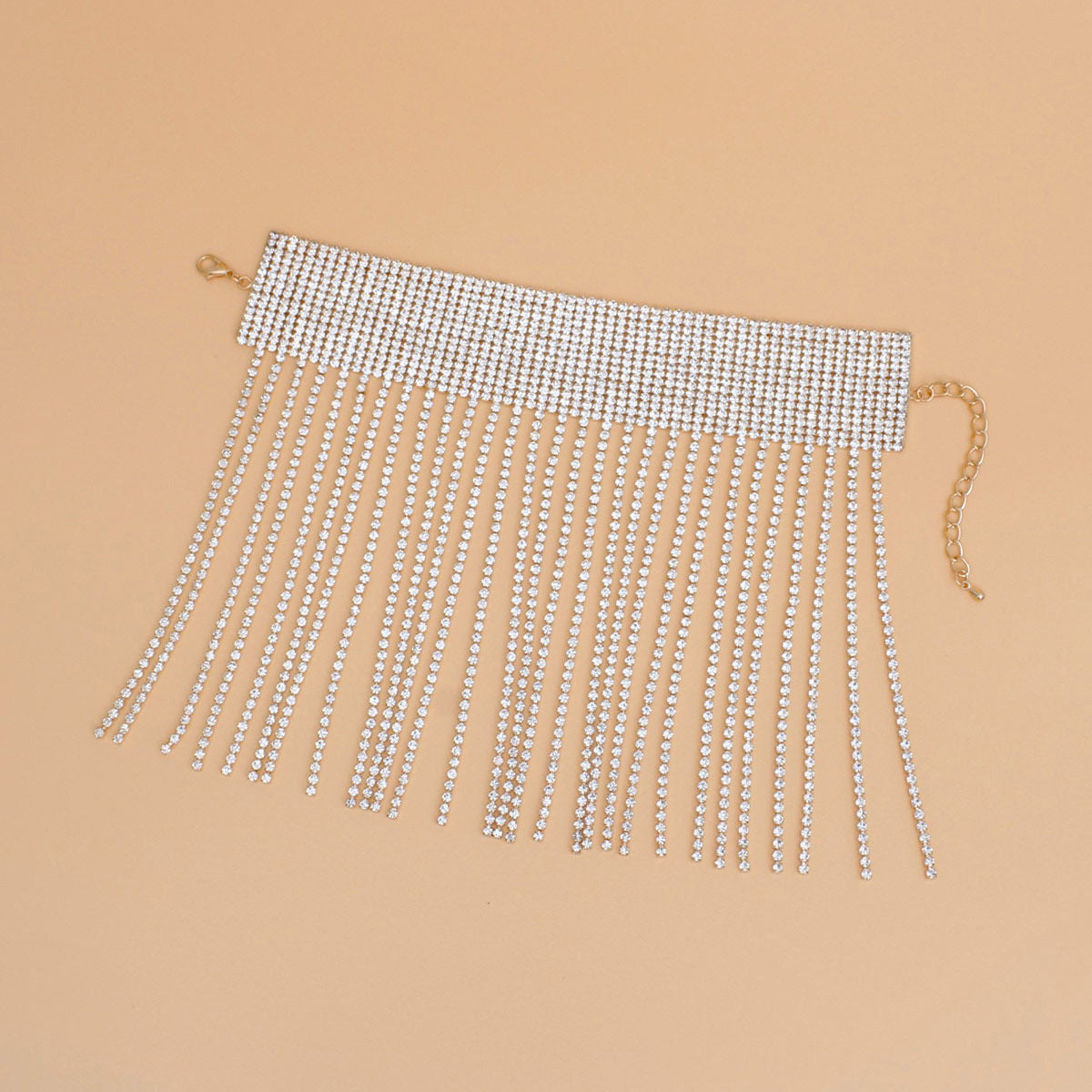 Anklet Gold Rhinestone 15 Line Long Fringe Women