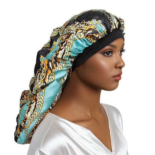 Braids Bonnet Cap Aqua Leopard Print Unisex