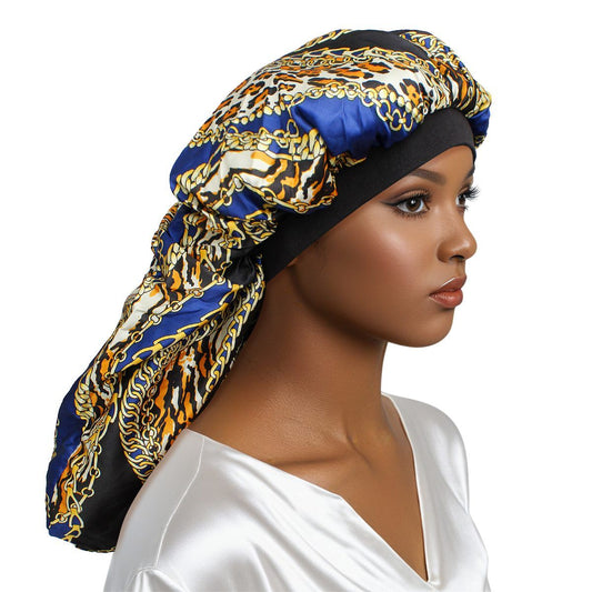 Braids Bonnet Cap Blue Leopard Print Unisex