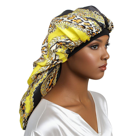 Braids Bonnet Cap Yellow Leopard Print Unisex