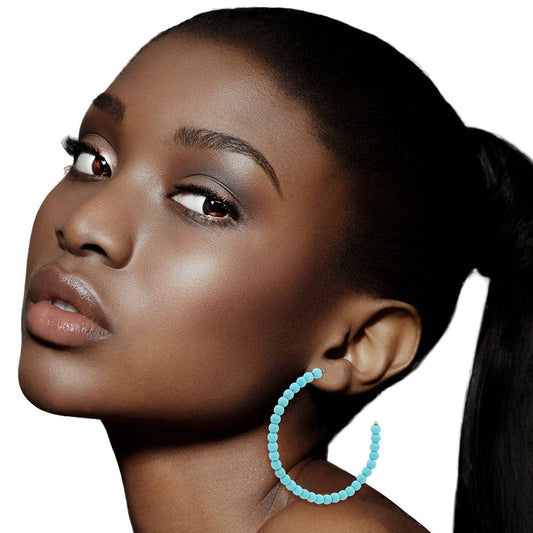 Turquoise Natural Stone Bead Hoops|2.17 inches - Premium Wholesale Jewelry from Pinktown - Just $9! Shop now at chiquestyles