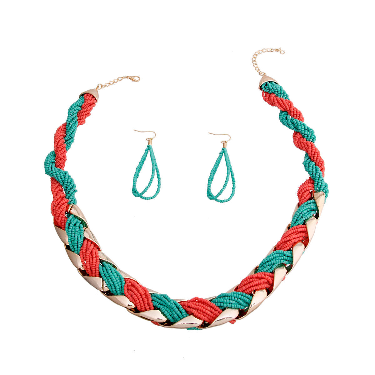 Turquoise and Coral Bead Twisted Necklace|24 inches - Premium Wholesale Jewelry from Pinktown - Just $11! Shop now at chiquestyles