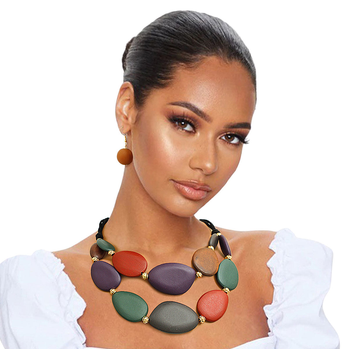 Multi Color Wood Layered Cord Necklace|18 inches - Premium Wholesale Jewelry from Pinktown - Just $22! Shop now at chiquestyles