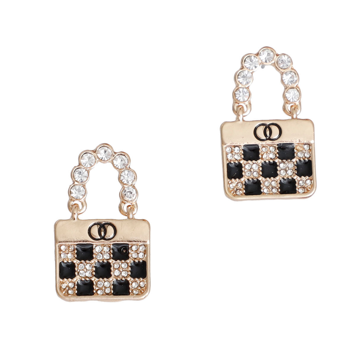 Rhinestone Handle Checker Handbag Earrings|1 inch - Premium Wholesale Jewelry from Pinktown - Just $10! Shop now at chiquestyles