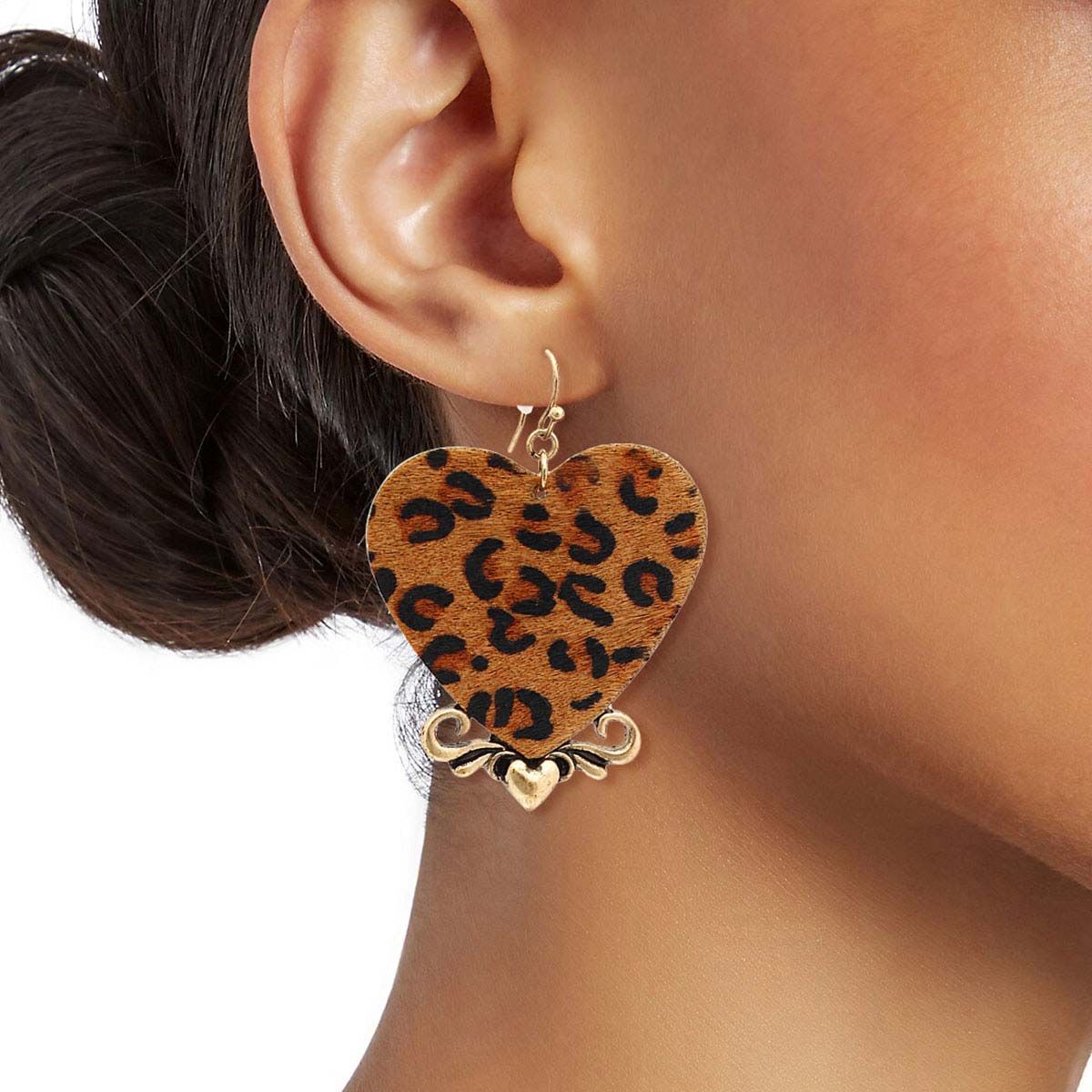 Leopard Print Leather Heart Earrings|1.85 inches - Premium Wholesale Jewelry from Pinktown - Just $11! Shop now at chiquestyles