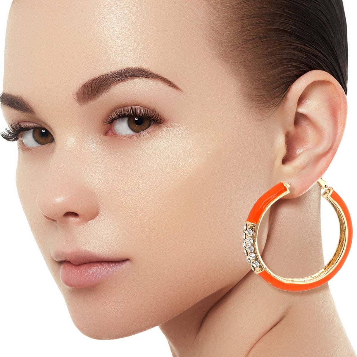 Orange and Gold Rhinestone Hoops|1.75 inches - Premium Wholesale Jewelry from Pinktown - Just $13! Shop now at chiquestyles