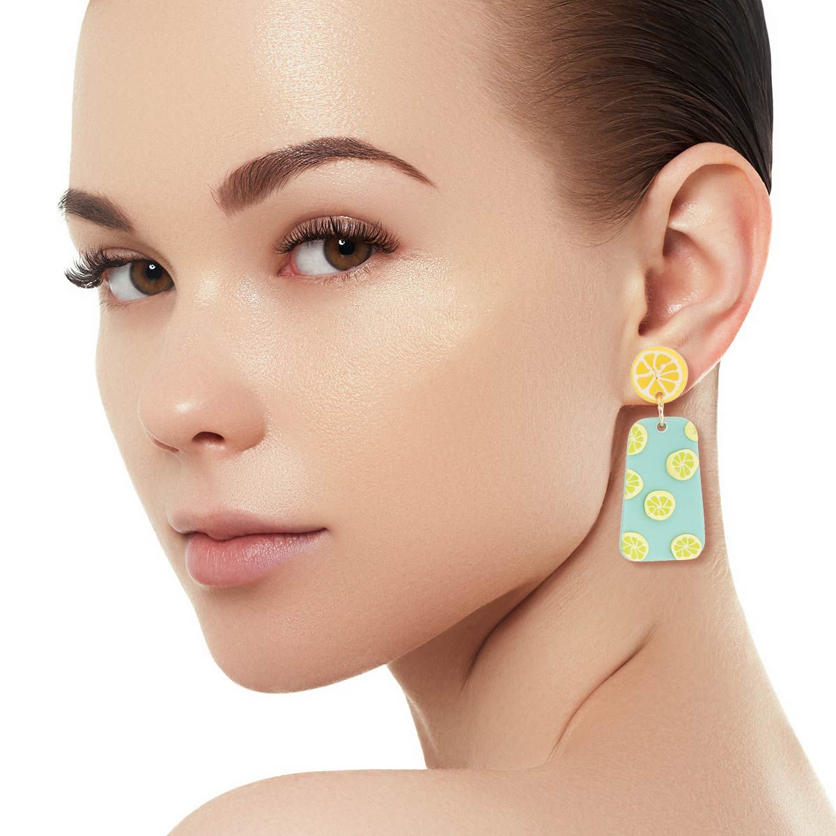 Turquoise Clay Lemon Trapezoid Earrings|1.75 inches - Premium Wholesale Jewelry from Pinktown - Just $13! Shop now at chiquestyles