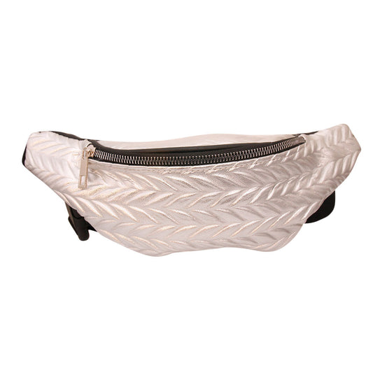 Silver Leather Chevron Fanny Pack|12.25 x 4.25 x 3 inches - Premium Wholesale Fashion Accessories from Pinktown - Just $16! Shop now at chiquestyles