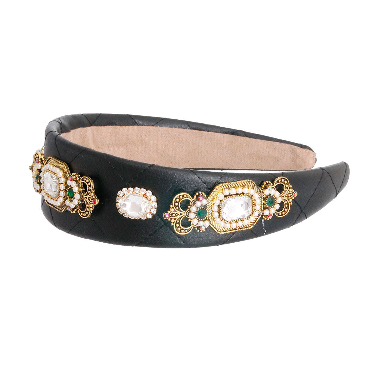 Black Vegan Leather Crystal Headband|Adjustable - Premium Wholesale Fashion Accessories from Pinktown - Just $16! Shop now at chiquestyles