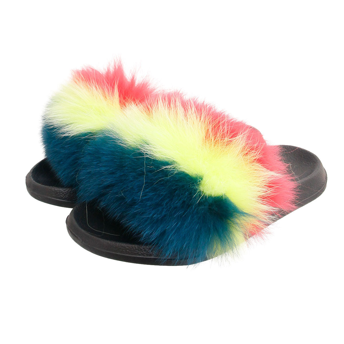 Coral to Green Fox Fur XLarge Slippers|Xlarge 11/12 - Premium Wholesale Fashion Accessories from Pinktown - Just $51! Shop now at chiquestyles