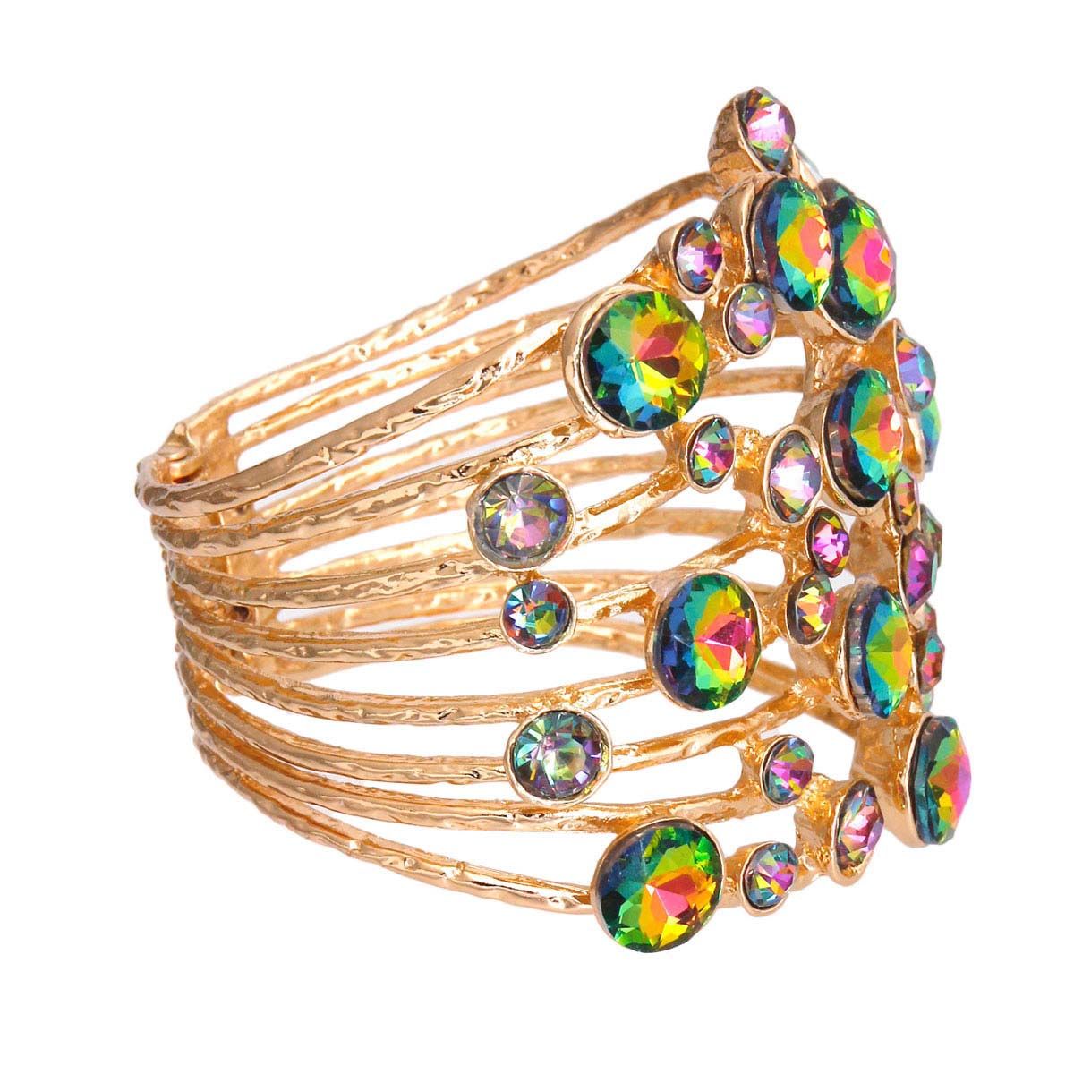 Pink Green Round Crystals Cuff|8 inches - Premium Wholesale Jewelry from Pinktown - Just $22! Shop now at chiquestyles